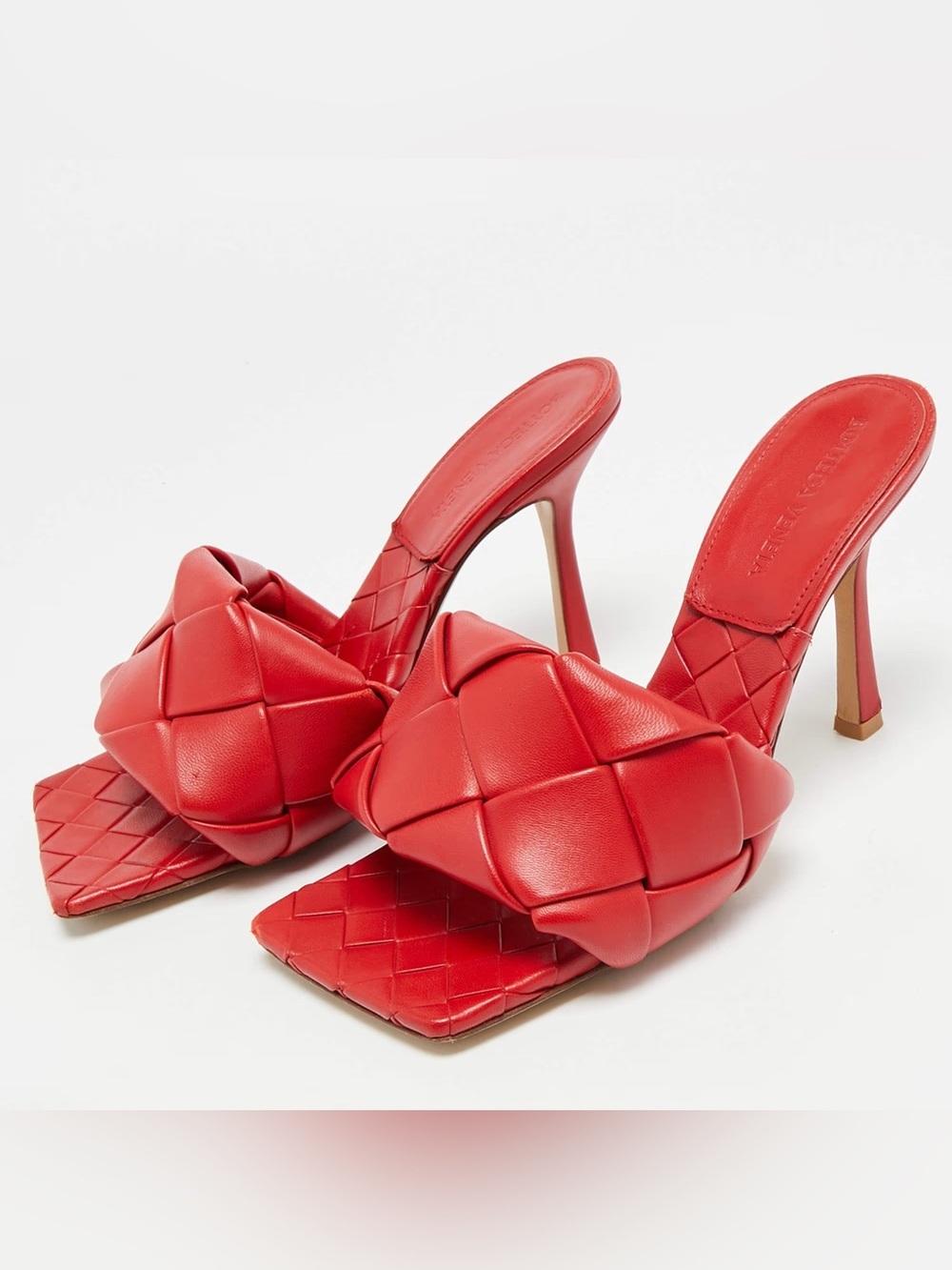 Bottega Veneta Lido Size 39 1/2 Red Intrecciato Leather Slide Sandals